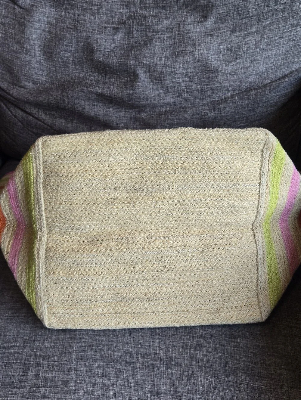 SHIRALEAH Chicago Jute Tote Bag with Pink Stripes